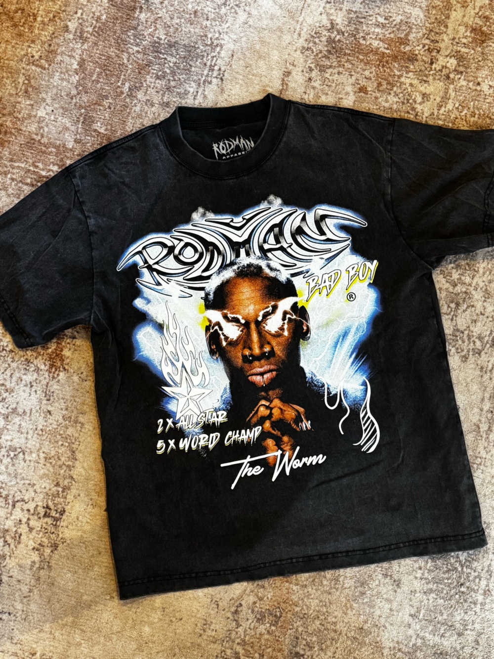 Dennis Rodman Graphic Black Tee with Colorful Print/Pac Sun